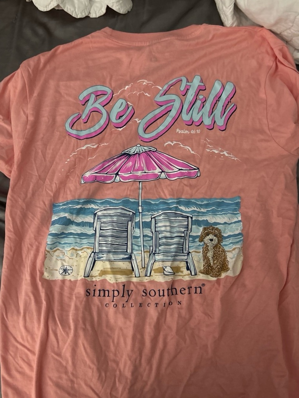 Simply Southern Coral Pink 'Be Still' Beach Graphic Tee